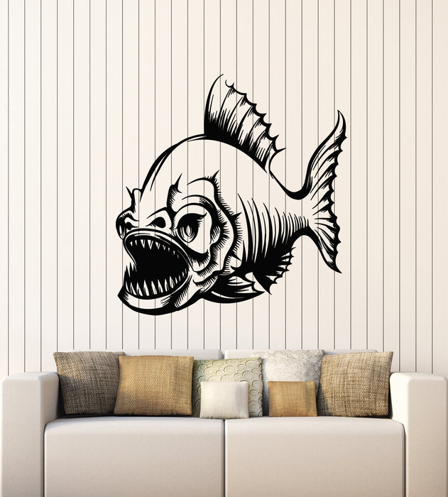 Vinyl Wall Decal Angry Fish Marine Ocean Fishing Club Stickers Mural (g4883)