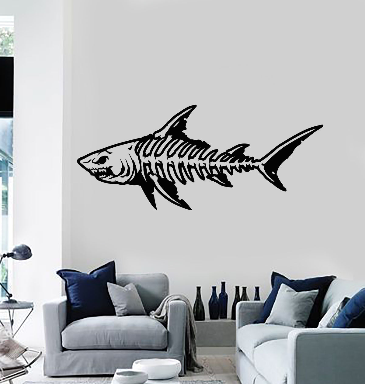 Vinyl Wall Decal Fishing Skeleton Marine Food Dangerous Fish Stickers ...