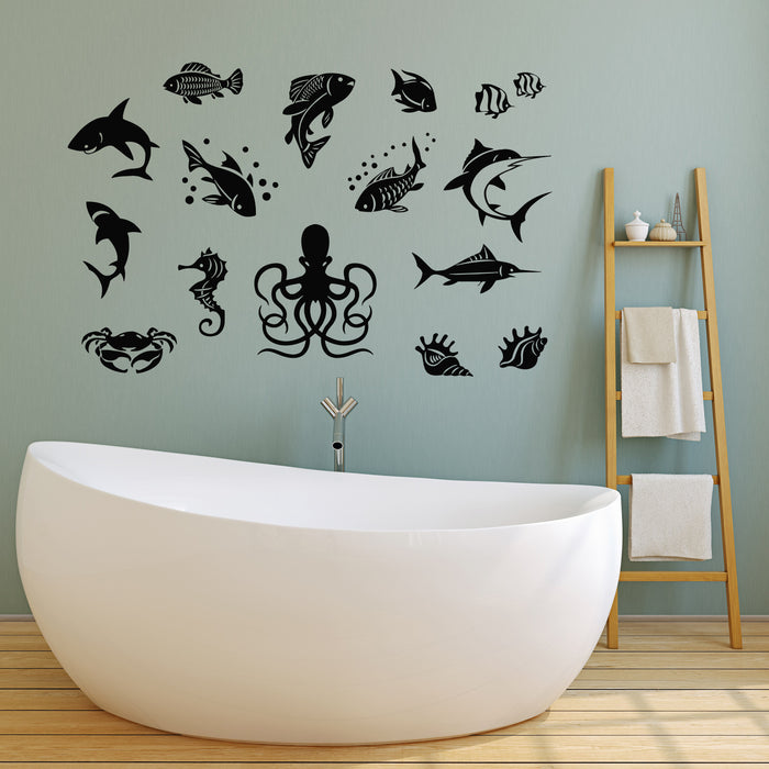 Vinyl Wall Decal Marine Sea Animals Fishing Store Aquarium Stickers Mural (g3899)