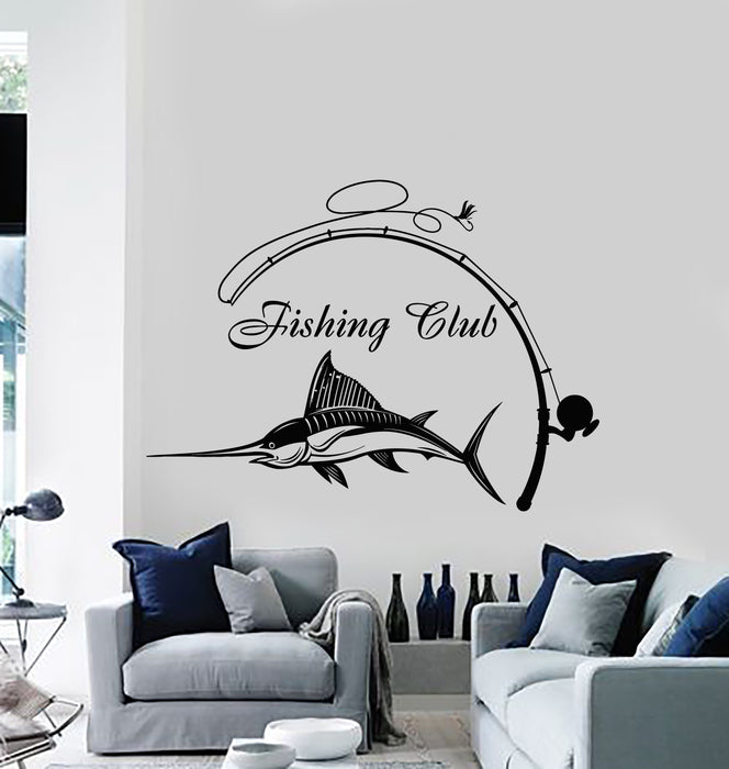 Vinyl Wall Decal Fishing Club Marine Ocean Sea Fish Rod Fish Hobby Stickers Mural (g3988)