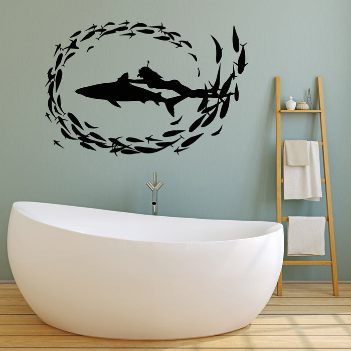 Vinyl Wall Decal Nautical Sea Animal Shark Scuba Girl Fish Patterns Stickers Mural (g4009)