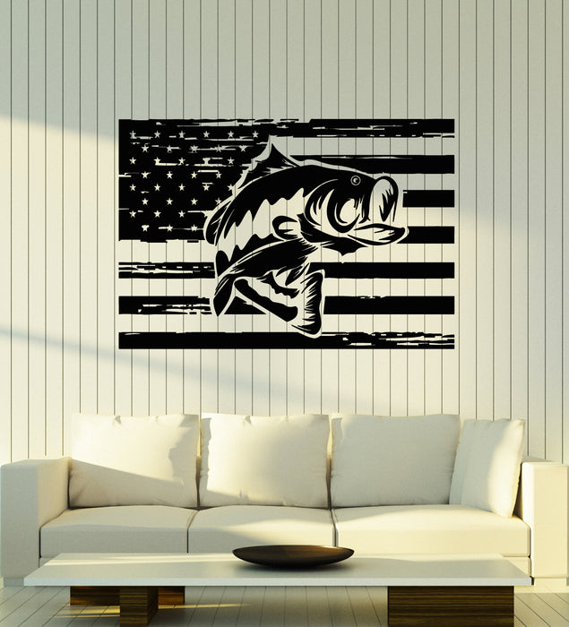Vinyl Wall Decal Fish Hobby Fishing Store American Flag Stickers