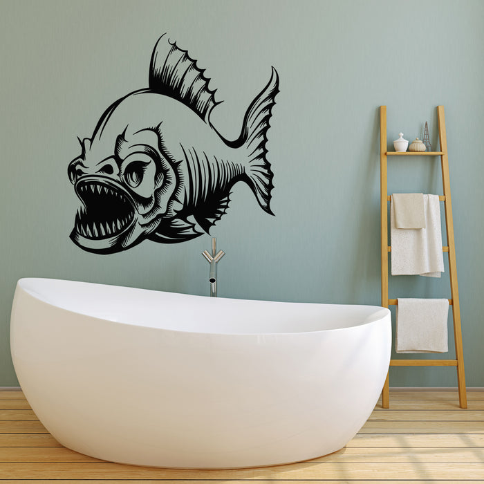 Vinyl Wall Decal Angry Fish Marine Ocean Fishing Club Stickers Mural (g4883)