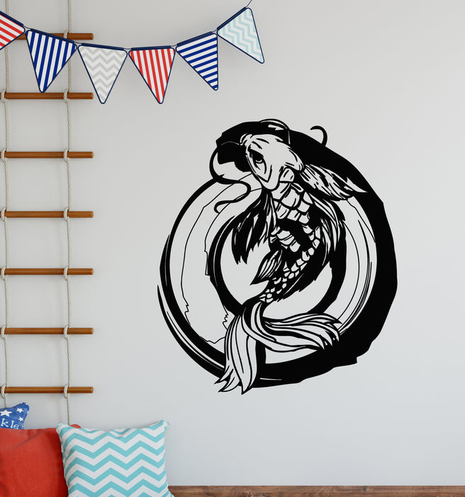 Vinyl Wall Decal  Koi Fish Drawing Asian Style Japanese Decor Stickers Mural (g7536)