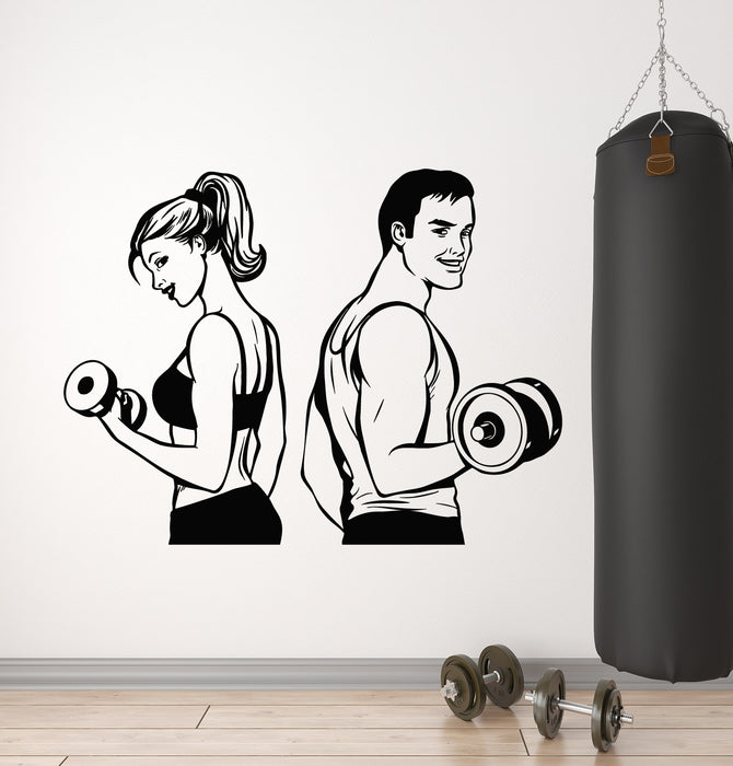 Vinyl Wall Decal Woman Man Iron Sport Fitness Gym Sports Couple Healthy Stickers Mural (g1116)