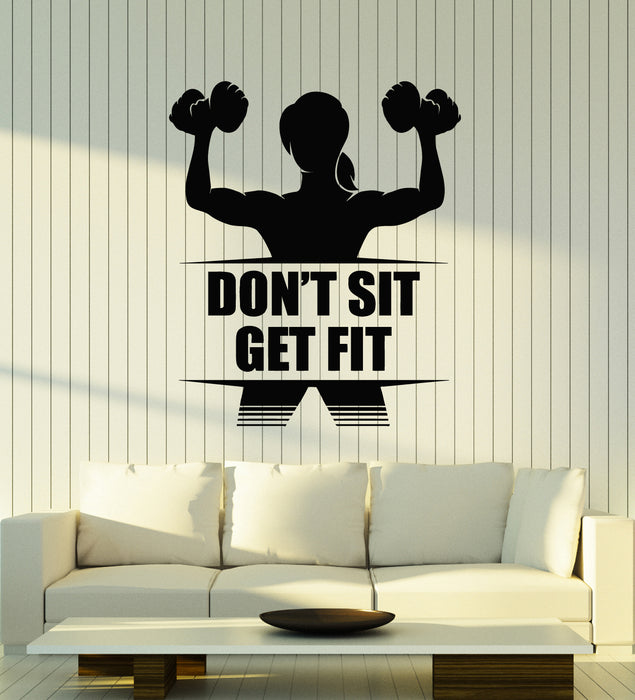 Vinyl Wall Decal Gym Fitness Girl Motivational Phrase Barbell Sport Stickers Mural (g2425)