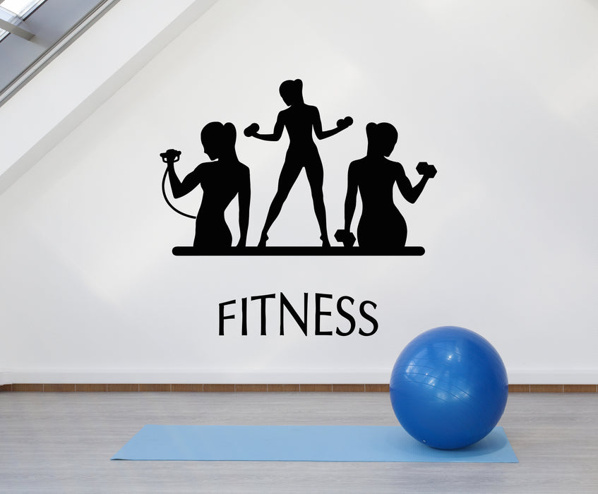 Vinyl Wall Decal Fitness Club Woman Gym Dumbbell Sport Decor Stickers Mural (g757)
