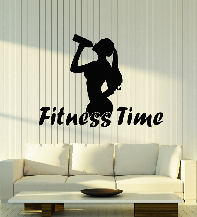 Vinyl Wall Decal Girl Fitness Time Motivation Health Sports Gym Stickers Mural (g3147)