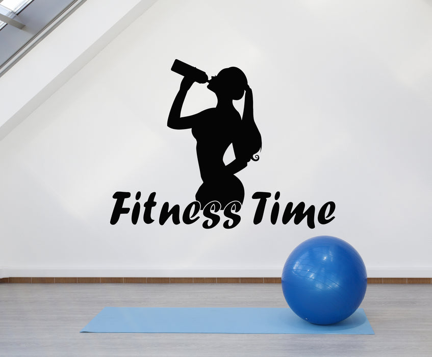 Vinyl Wall Decal Girl Fitness Time Motivation Health Sports Gym Stickers Mural (g3147)