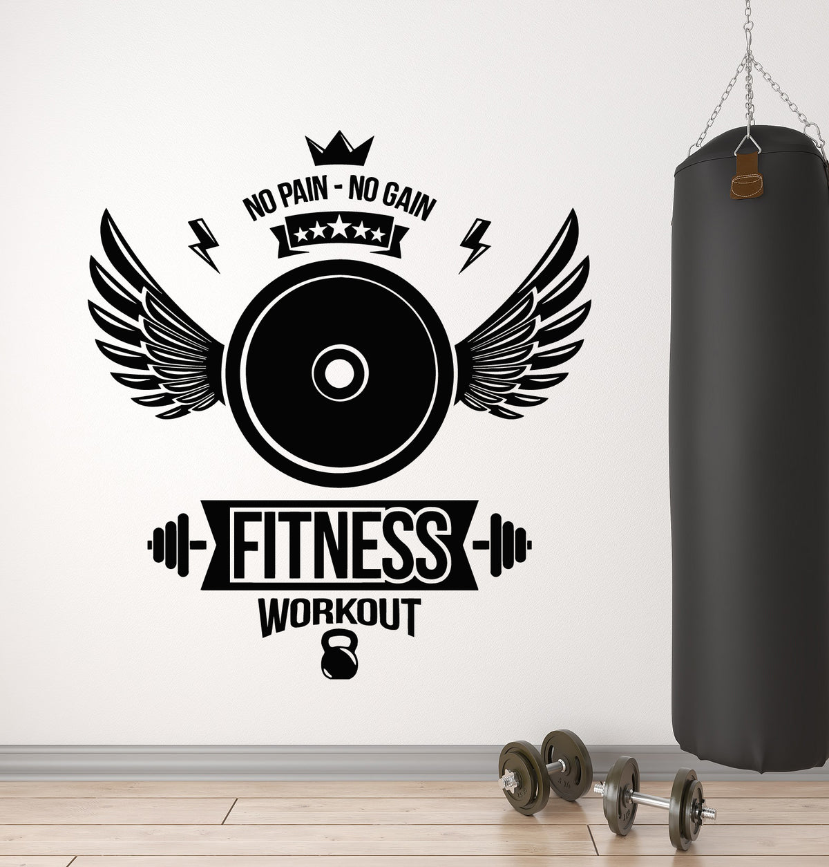 Vinyl Wall Decal No Pain No Gain Fitness Motivation Phrase Gym Sticker ...