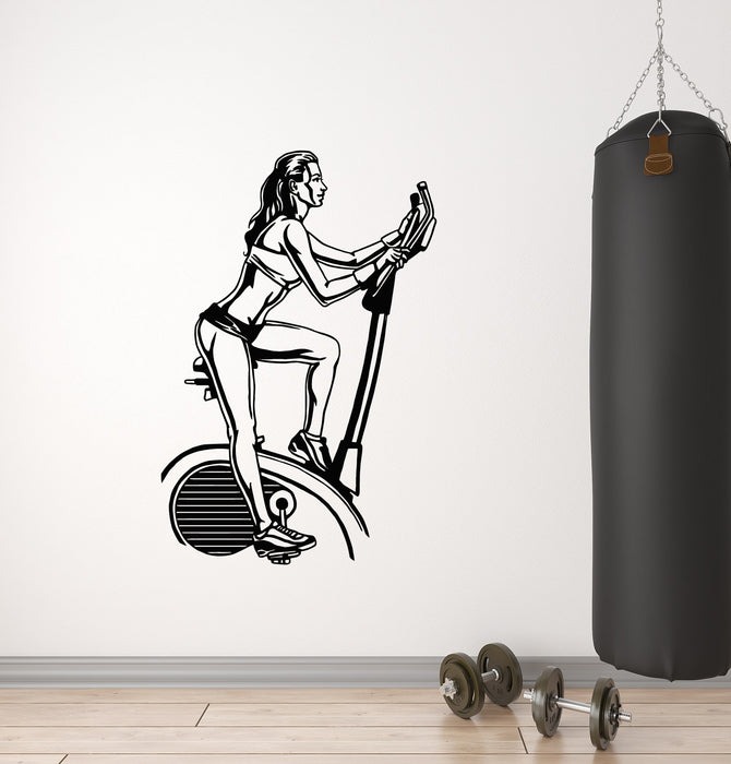 Vinyl Wall Decal Fitness Center Girl Woman Sports Attributes Gym Stickers Mural (g3840)