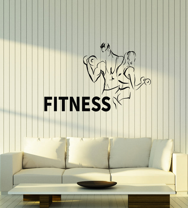 Vinyl Wall Decal Man Woman Fitness Sport Club Bodybuilding Gym Stickers Mural (g4453)