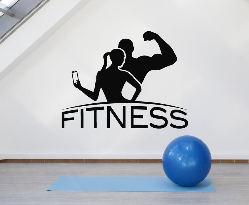 Виниловые наклейки на стену Спортивный зал Мужчина Девушка Фитнес Модель Бодибилдинг Спортивные наклейки Фреска (g5542)