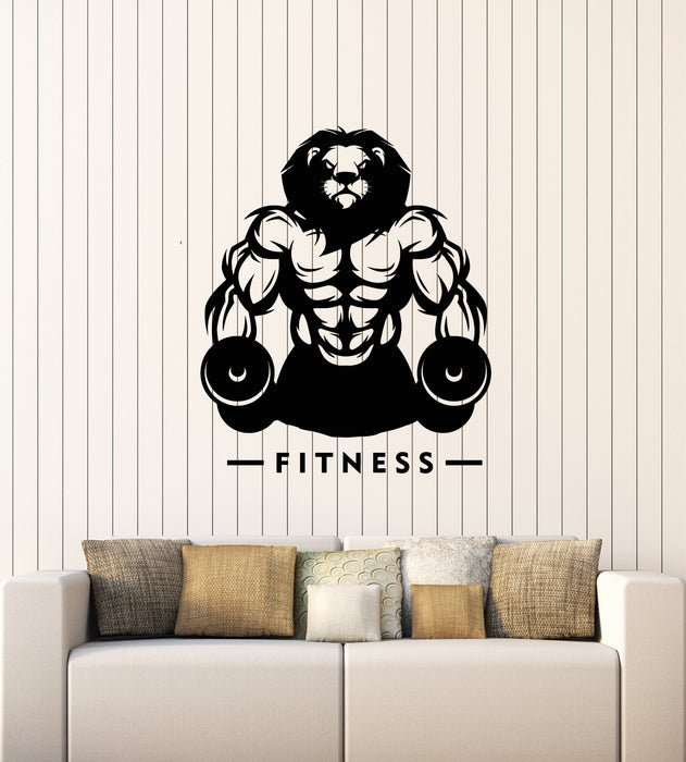 Vinyl Wall Decal Fitness Attribute Animal Lion Gym Sports Stickers Mural (g6176)