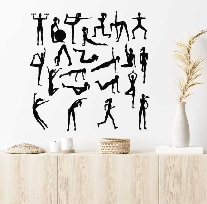Vinyl Wall Decal Activity Sport Silhouettes Women Fitness Set Stickers Mural (g7812)