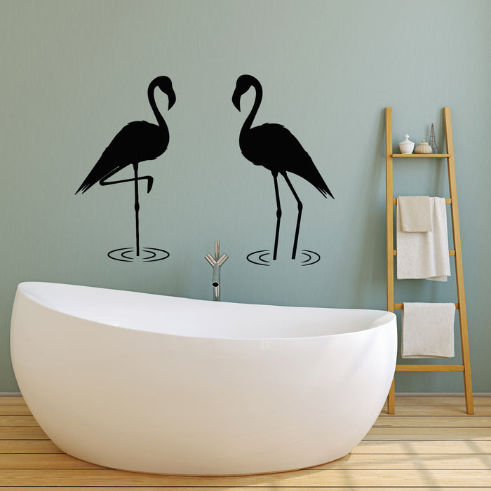 Vinyl Wall Decal Couple Flamingo Birds Animals Bathroom Stickers Mural (g7556)