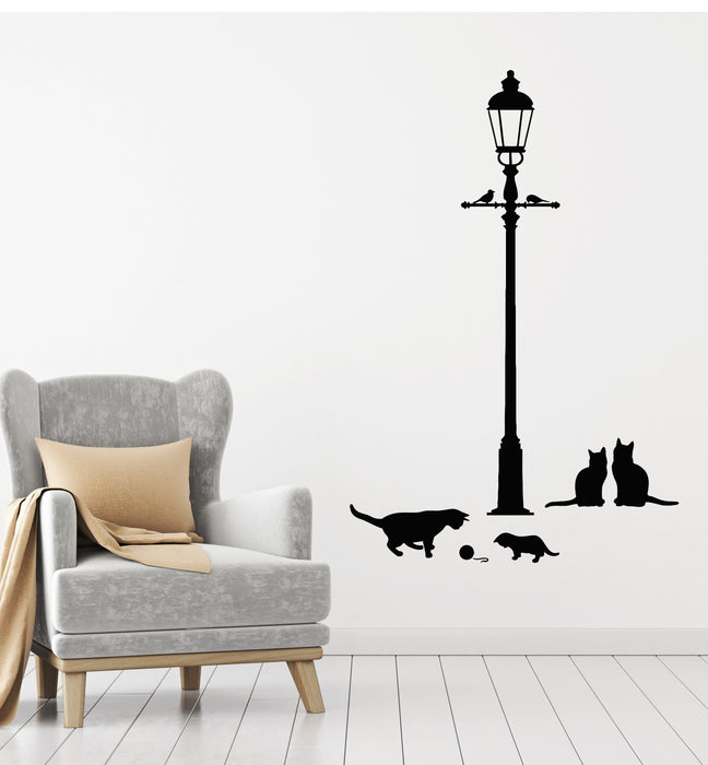 Vinyl Wall Decal Lantern Street Style Lamp Light Cats Birds Stickers Mural (g3368)