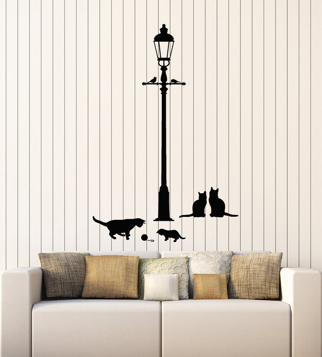 Vinyl Wall Decal Lantern Street Style Lamp Light Cats Birds Stickers Mural (g3368)