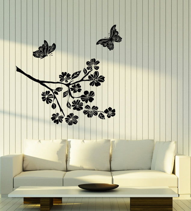 Vinyl Wall Decal Beautiful Butterfly Tree Branch Flower Ornament Stickers Mural (g6315)