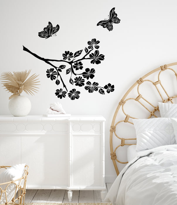 Vinyl Wall Decal Beautiful Butterfly Tree Branch Flower Ornament Stickers Mural (g6315)