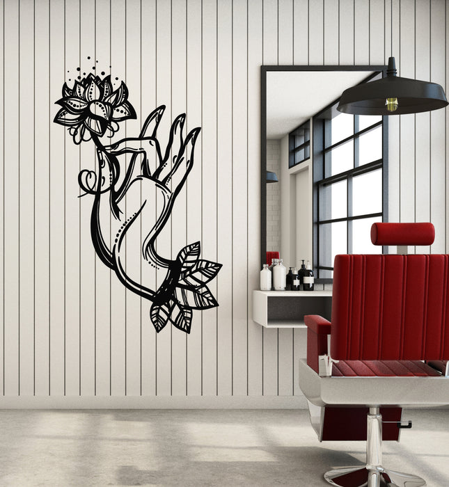 Vinyl Wall Decal Flower Lotus Woman Hand Yoga Meditation Stickers Mural (g6270)