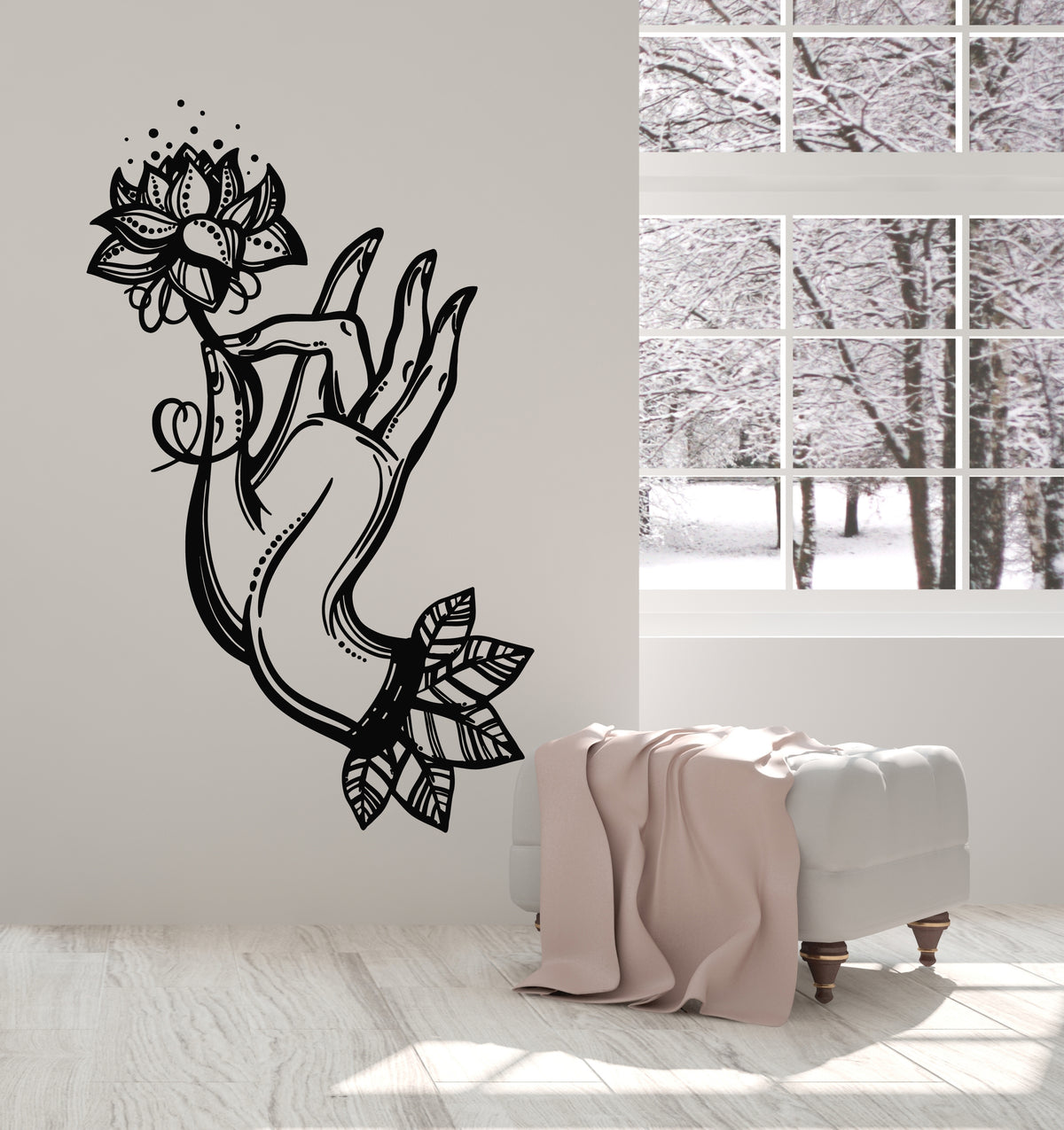 Vinyl Wall Decal Flower Lotus Woman Hand Yoga Meditation Stickers Mura ...