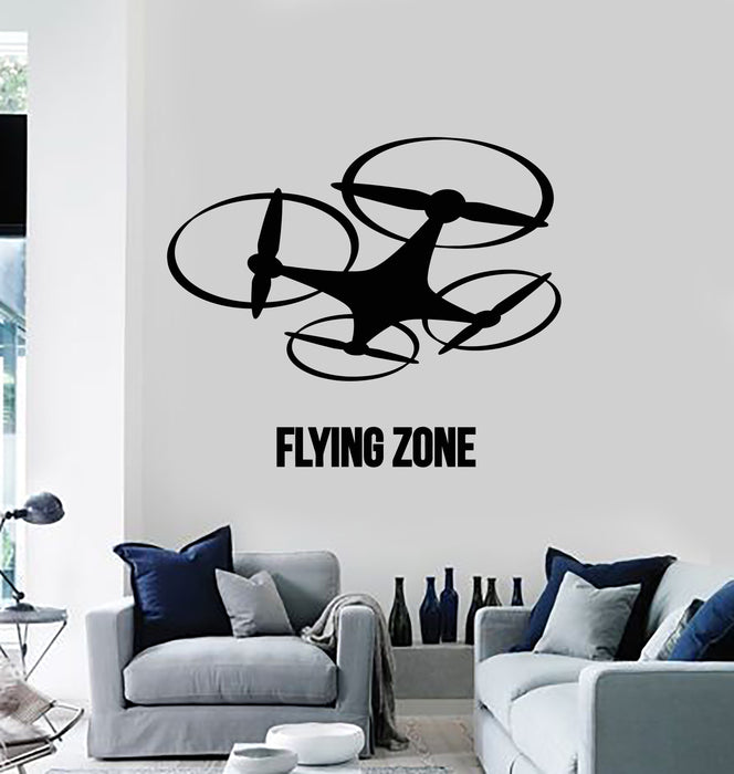 Vinyl Wall Decal Flying Zone Quadcopter Aircraft Drone Stickers Mural (g4919)