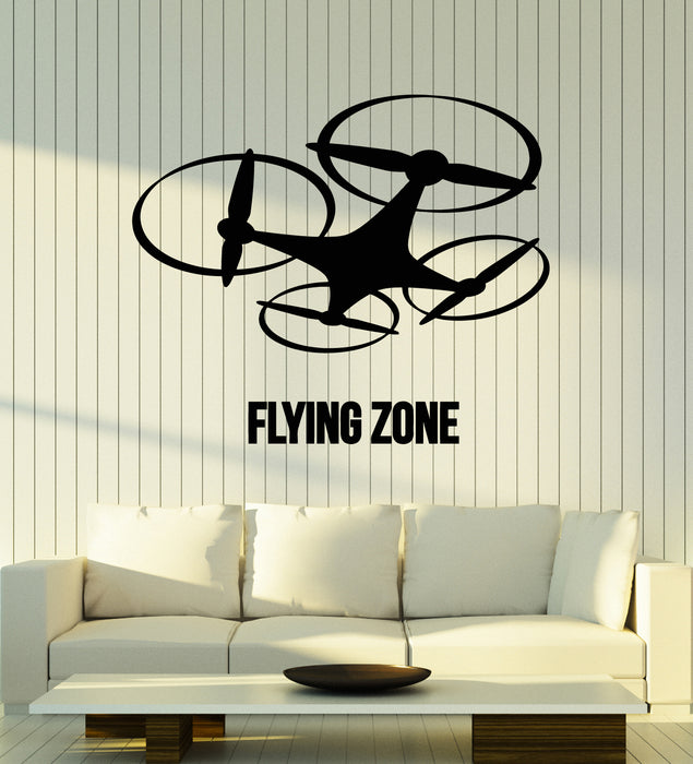 Vinyl Wall Decal Flying Zone Quadcopter Aircraft Drone Stickers Mural (g4919)