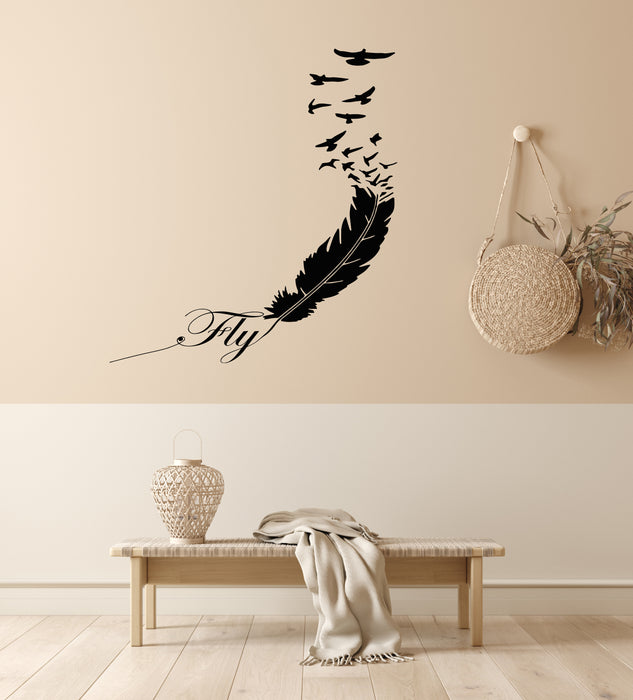 Vinyl Wall Decal Bird Feather Fly Birds Patterns Writing Decor Stickers Mural (g7894)