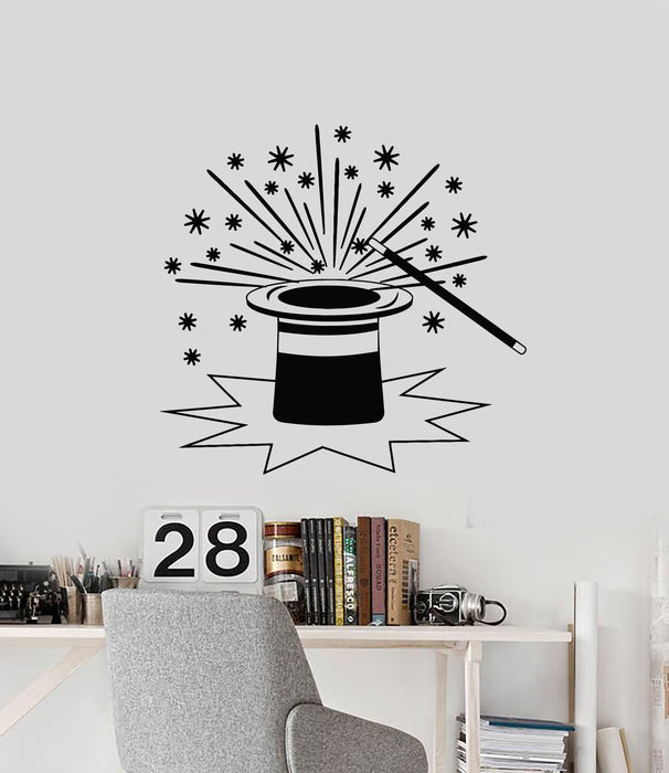 Vinyl Wall Decal Focus Hat Magic Wand Stars Children's room Stickers Mural (g235)