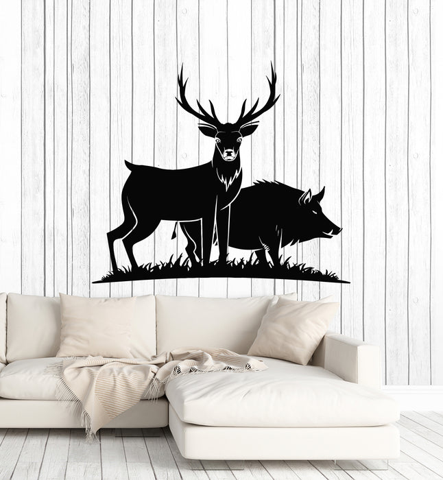 Vinyl Wall Decal Deer Boar Hunting Club Forest Wild Animals Stickers Mural (g7141)