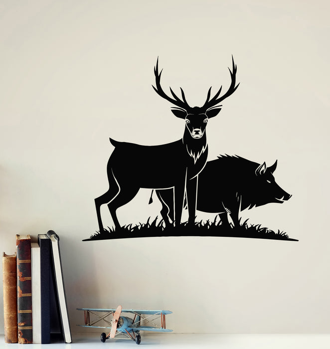 Vinyl Wall Decal Deer Boar Hunting Club Forest Wild Animals Stickers Mural (g7141)