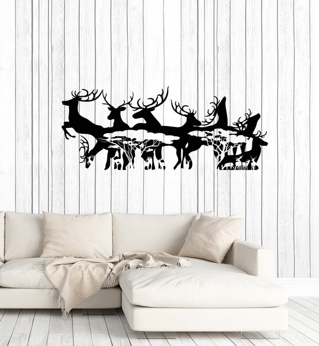 Vinyl Wall Decal Abstract Deers Family Forest Animals Trees Stickers Mural (g3634)