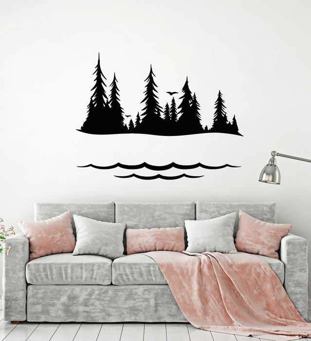 Vinyl Wall Decal Fir Trees Forest Decor Nature Waves Water Living Room (g4243)