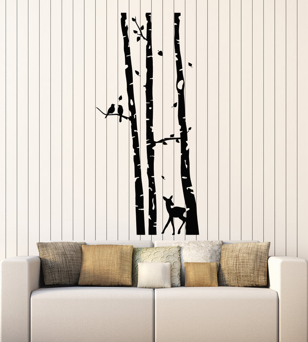 Vinyl Wall Decal Little Deer Couple Birds Animal Forest Trees Stickers Mural (g3169)