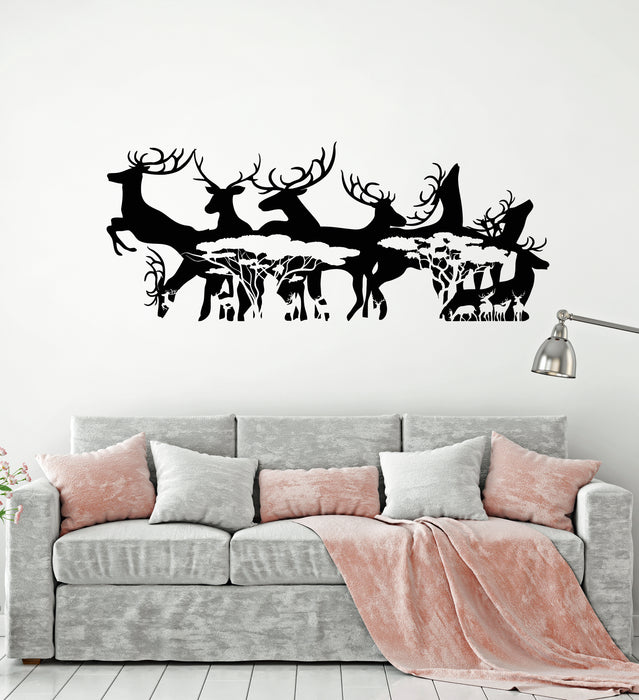 Vinyl Wall Decal Abstract Deers Family Forest Animals Trees Stickers Mural (g3634)