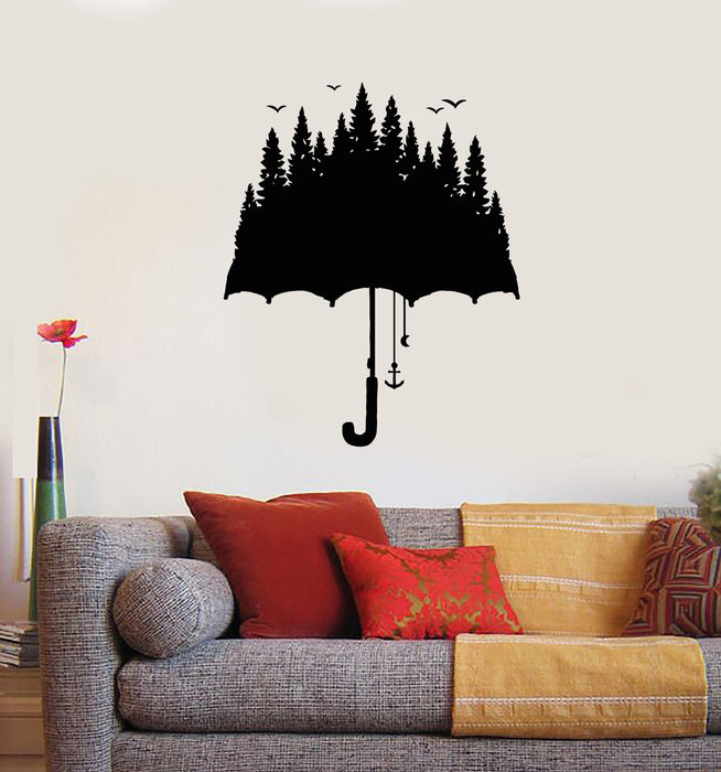 Vinyl Wall Decal Umbrella Forest Fir Trees Nature Living Room Stickers Mural (g4114)