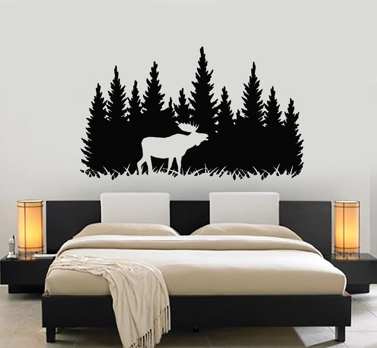 Vinyl Wall Decal Elk Deer Animal Forest Fir Trees Bedroom Design Stickers Mural (g4428)