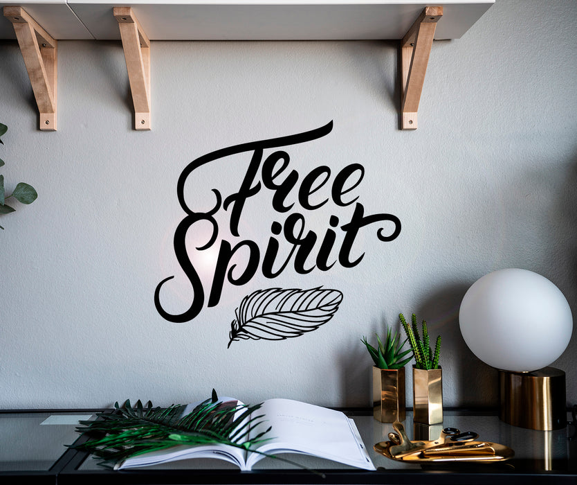 Vinyl Wall Decal Lettering Free Spirit Feather Home Decor Stickers Mural 22.5 in x 21 in gz150