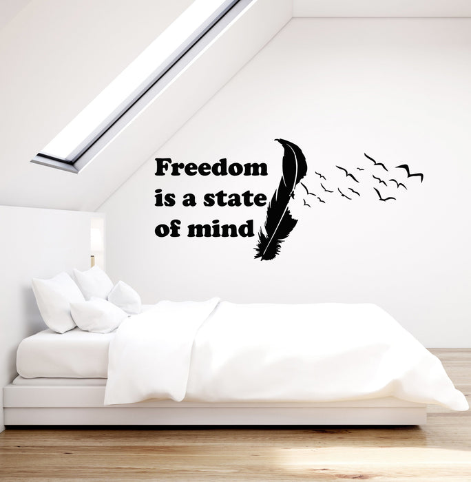 Vinyl Wall Decal Freedom Quote Feather Birds Inspirational Art Decor Stickers Mural (ig5261)