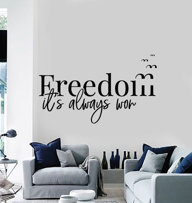 Vinyl Wall Decal Words Phrase Freedom Birds Room Decoration Stickers Mural (g1931)