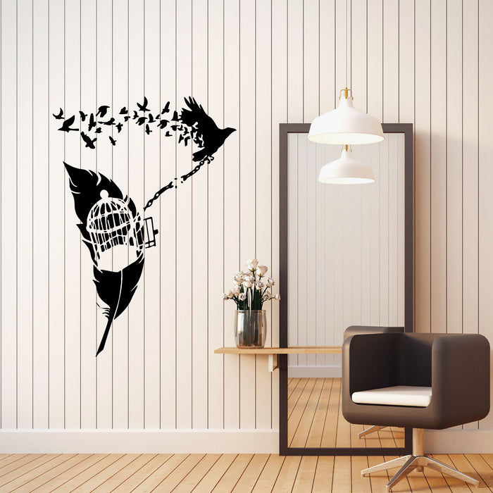 Freedom Vinyl Wall Decal Cell Feather Flying Bird Chain Stickers Mural (k266)