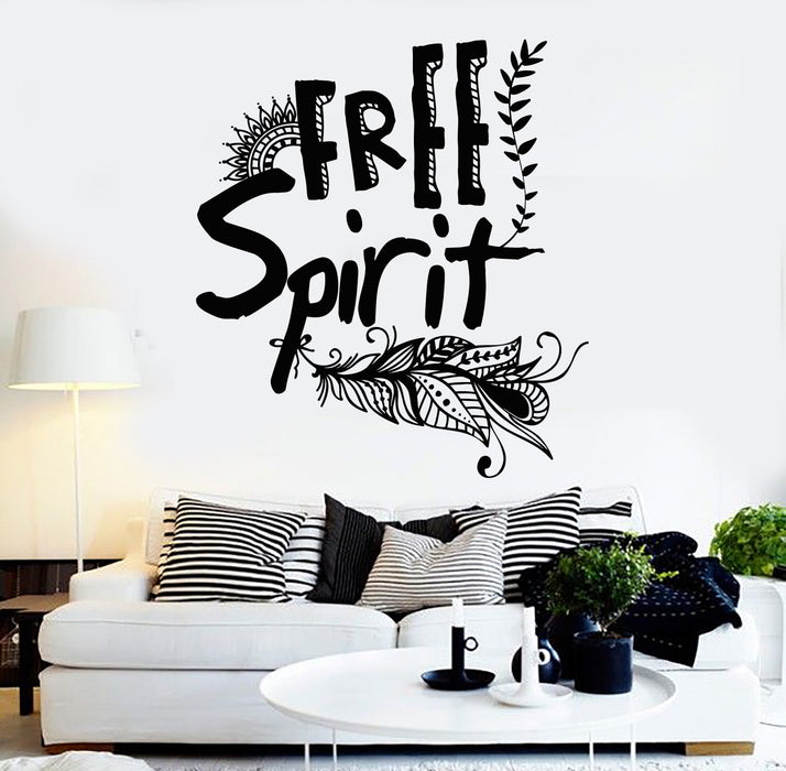 Vinyl Wall Decal Bedroom Feathers Free Spirit Ethnic Style Stickers Mural (g4947)