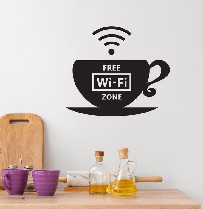 Free Wi-fi Zone Vinyl Wall Decal Cup Decor for Cafe Lettering Stickers Mural (k219)