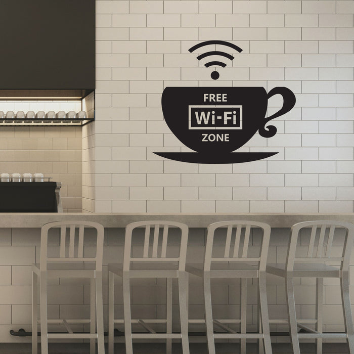 Free Wi-fi Zone Vinyl Wall Decal Cup Decor for Cafe Lettering Stickers Mural (k219)