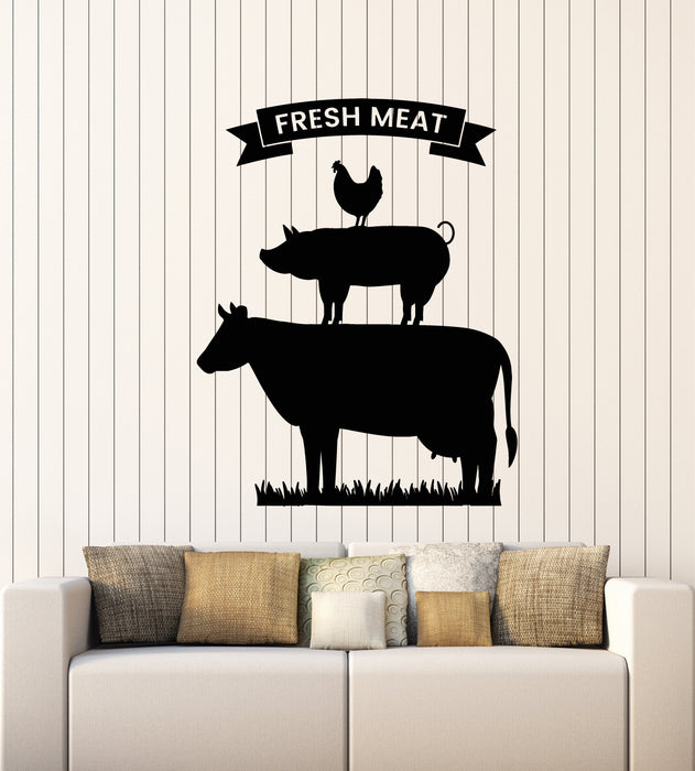 Vinyl Wall Decal Fresh Meat Beef Steak Restaurant Chicken Pig Cow Stickers Mural (g3642)