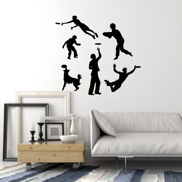 Vinyl Wall Decal Frisbee Man Dog Silhouette Stickers Mural (ig6328 ...