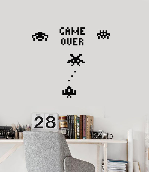 Vinyl Wall Decal Game Over Gamer Room Pixel Art Retro Video Games Stickers Mural (ig6111)