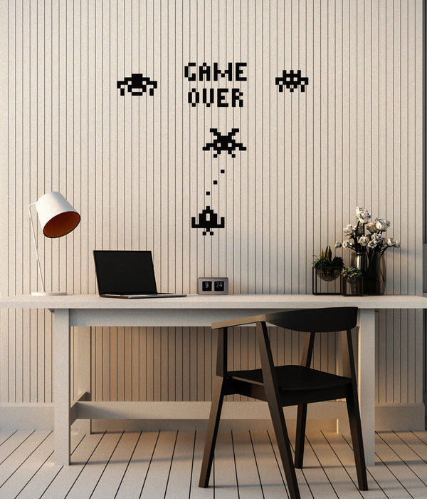 Vinyl Wall Decal Game Over Gamer Room Pixel Art Retro Video Games Stickers Mural (ig6111)