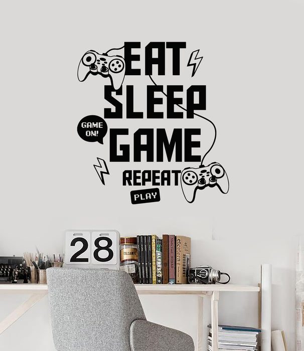 Vinyl Wall Decal Eat Sleep Game Repeat Play Joystick Gaming Room Stickers Mural (g1904)